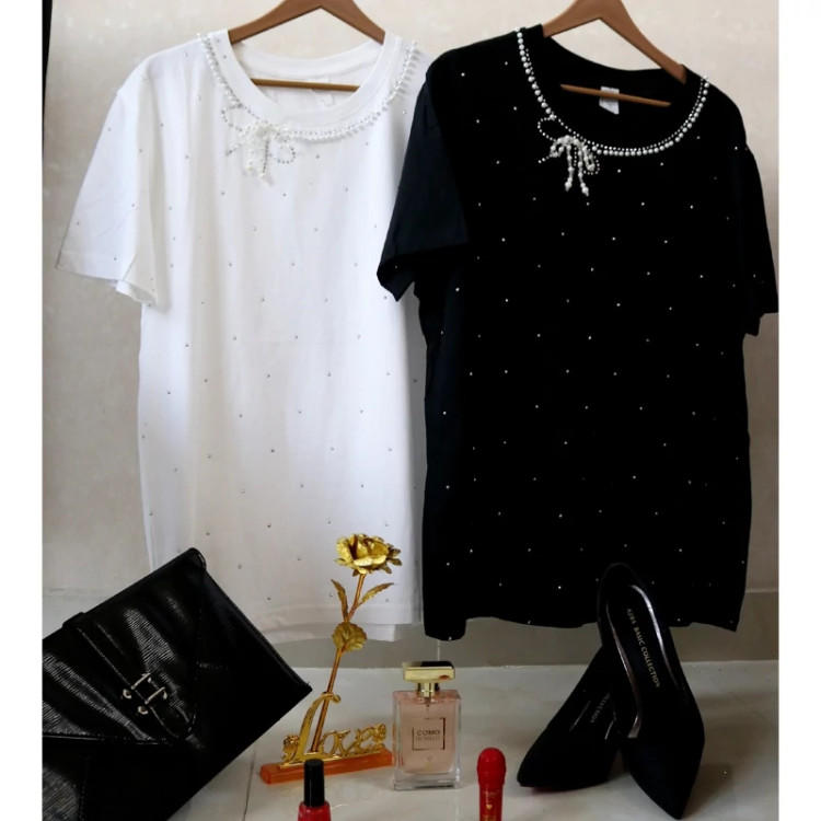 تیشرت نخی مروارید دار وارداتی