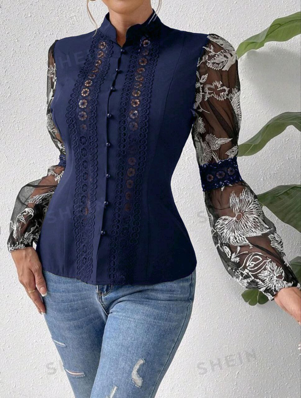 شومیز مجلسی بیگ سایز سرمه ای