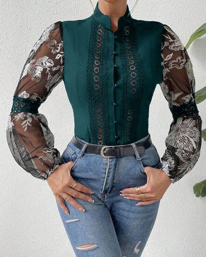 شومیز مجلسی آستین توری زنانه سبز