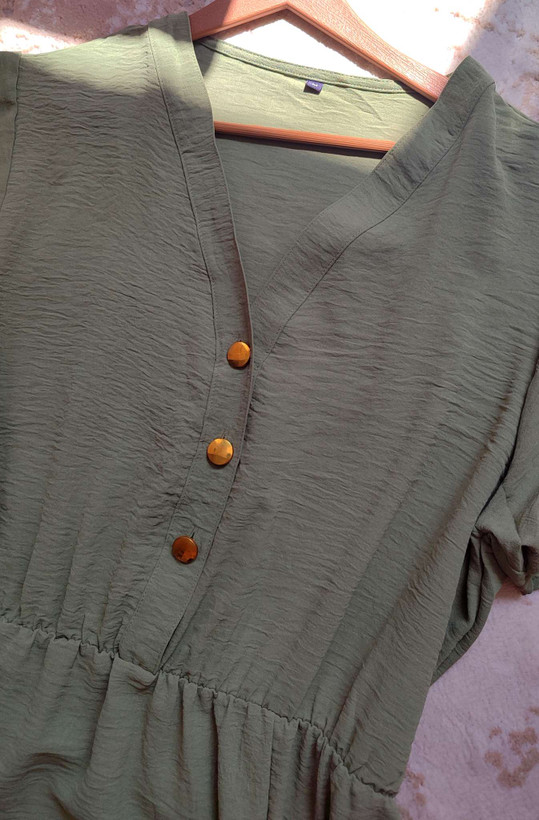 پیراهن چاکدار نخی زنانه آستین کوتاه