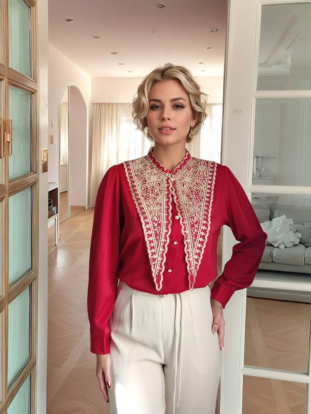 شومیز ساتن یقه گیپور