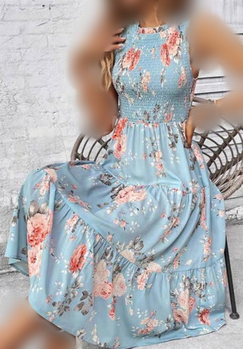 پیراهن نخی گلدار آبی
