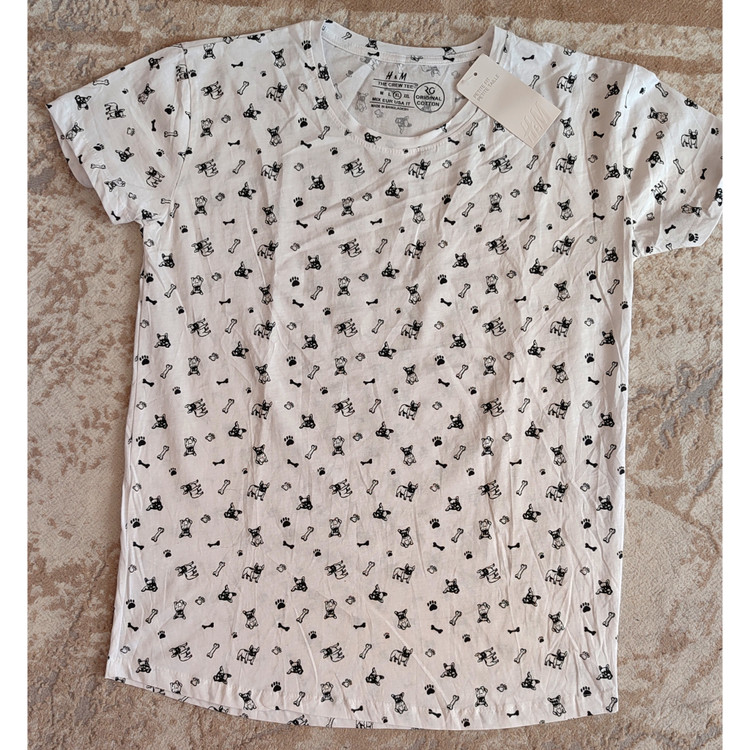 تیشرت نخ پنبه اچ اند ام سفید طرح دار