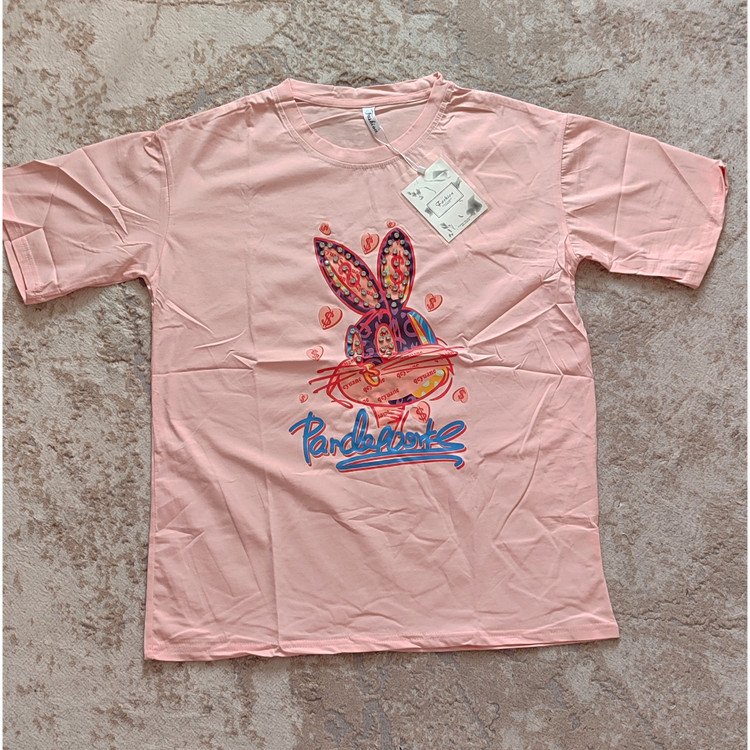 تیشرت نخ پنبه صورتی طرح خرگوش