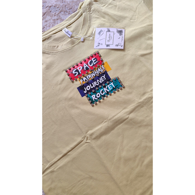 تیشرت طرح دار نخی کاهویی